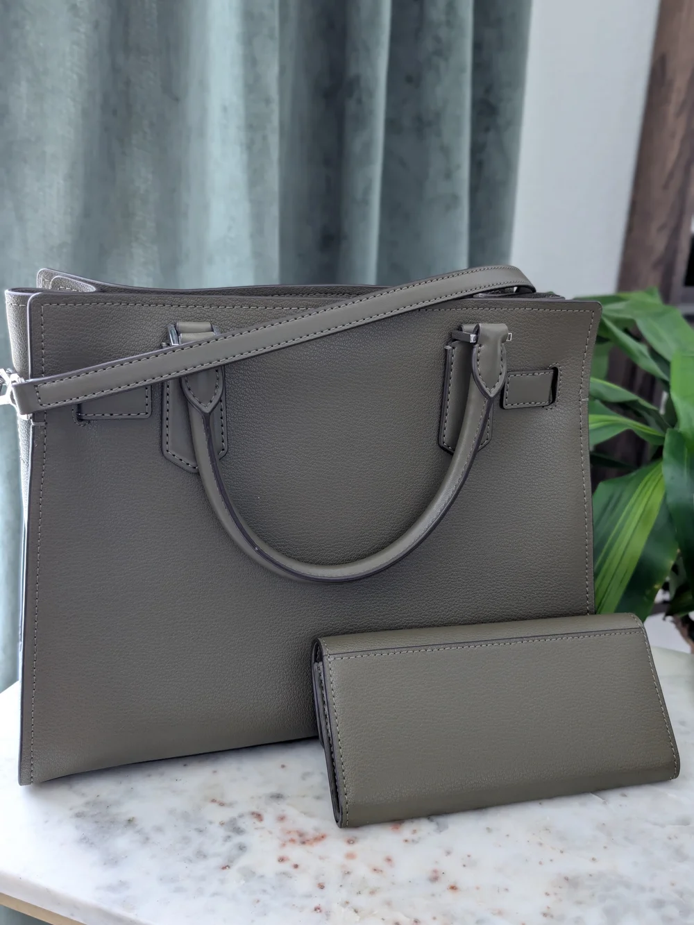 Michael Kors Olive Snake-Trim Hamilton Tote Bag and Wallet